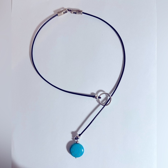 Lariat necklace, leather, turquoise, silver NWOT - Picture 2 of 6